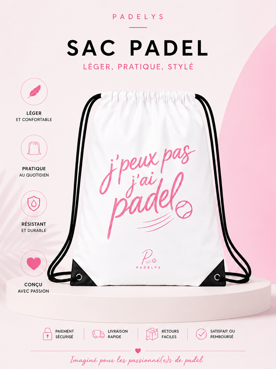 Sac à cordon “J’peux pas j’ai padel”